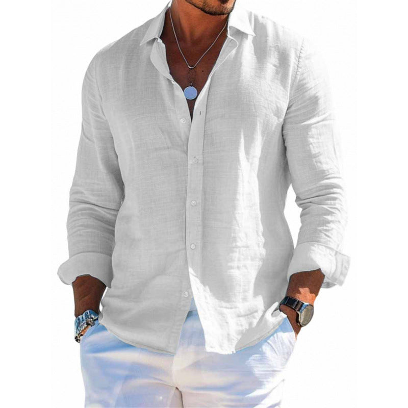 Camisa de manga larga con botones para hombre Loom & Soul™ – Top informal holgado de color liso con solapa