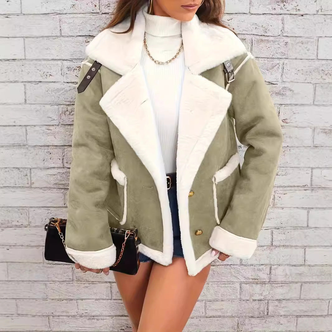 Chaqueta polar de cuello polo para mujer Loom & Soul™ – Abrigo grueso de forro polar de invierno para un acogedor estilo urbano coreano