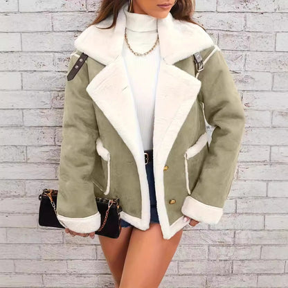 Chaqueta polar de cuello polo para mujer Loom & Soul™ – Abrigo grueso de forro polar de invierno para un acogedor estilo urbano coreano