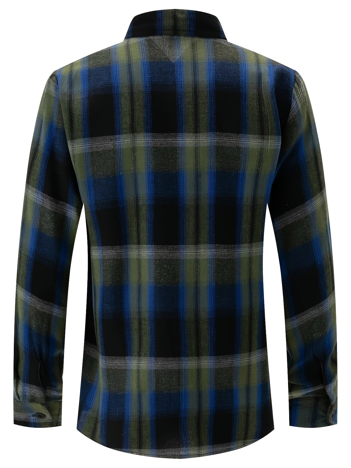Camisa a cuadros verdes y azules para hombre – Camisa informal a cuadros con botones