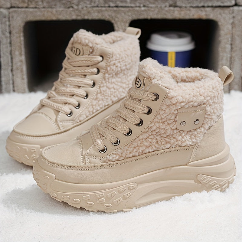 Botas de nieve forradas de felpa para mujer - Zapatos de invierno antideslizantes con suela de PVC