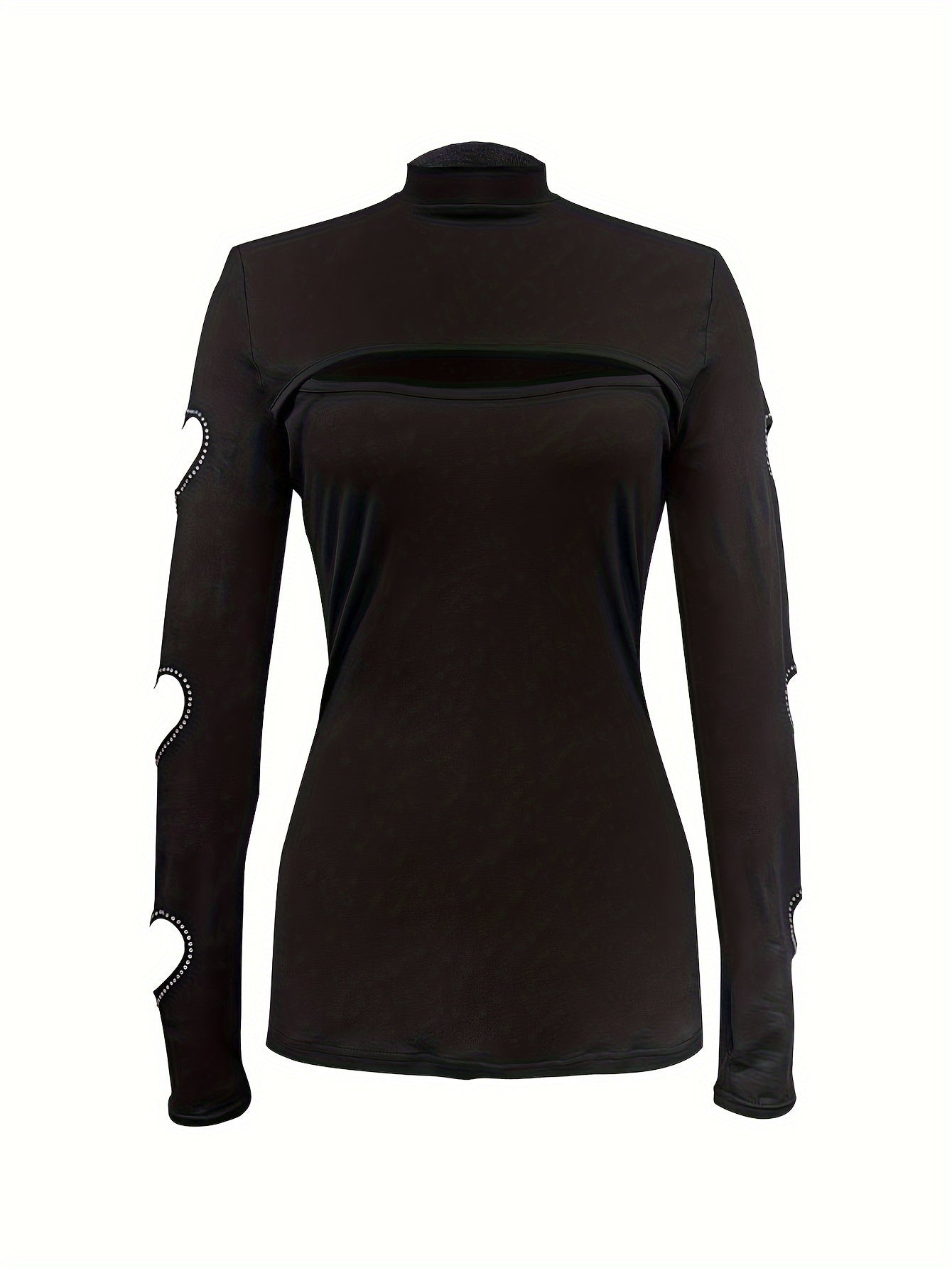 Blusa de cuello alto para mujer – Top elegante de manga larga con escote corazón