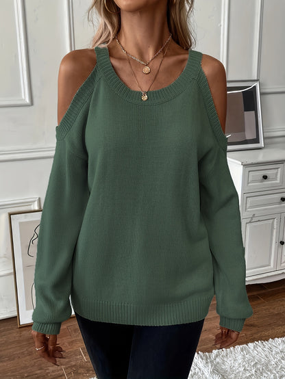 Suéter de punto suave para otoño/invierno con cuello redondo elegante para mujer