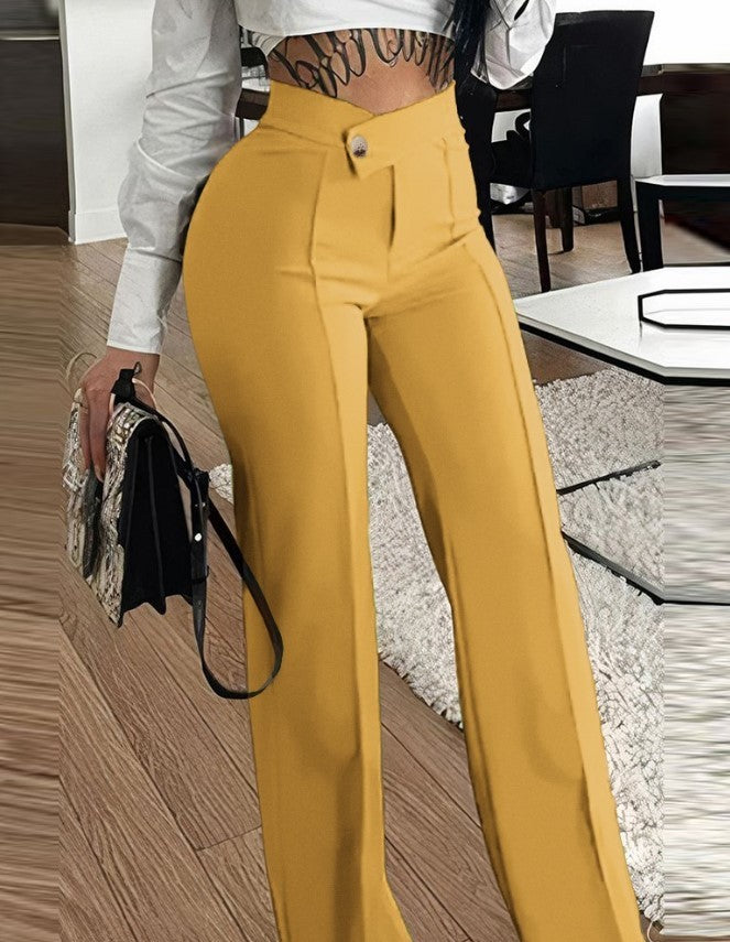 Pantalones rectos Loom & Soul™ Slim – Pantalones de mujer de cintura alta con hebilla para un estilo urbano sin esfuerzo