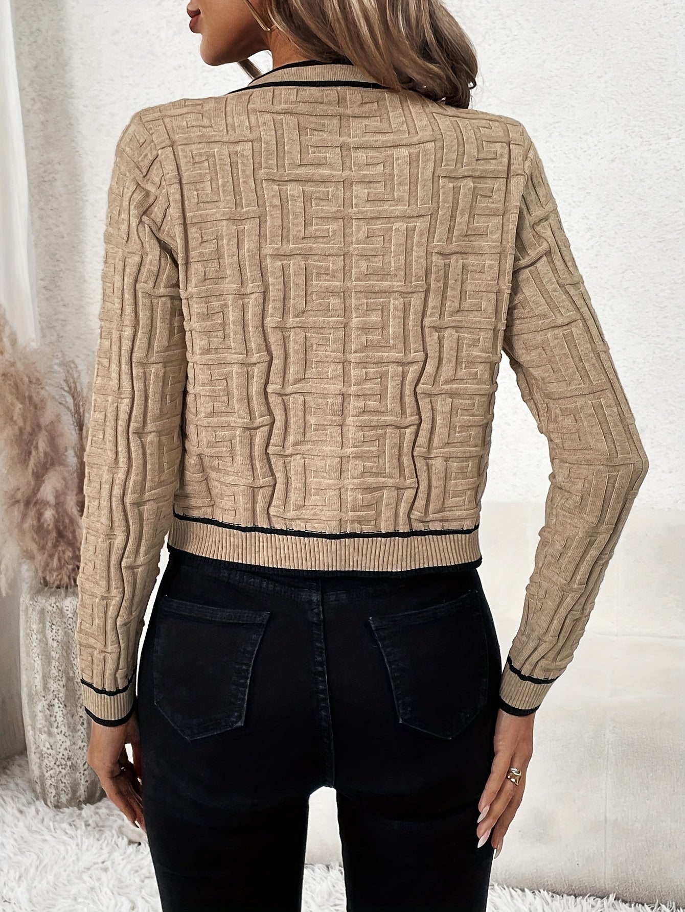 Cárdigan de rayas ajustado – Suéter elegante de punto elástico para primavera/otoño