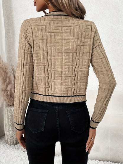 Cárdigan de rayas ajustado – Suéter elegante de punto elástico para primavera/otoño