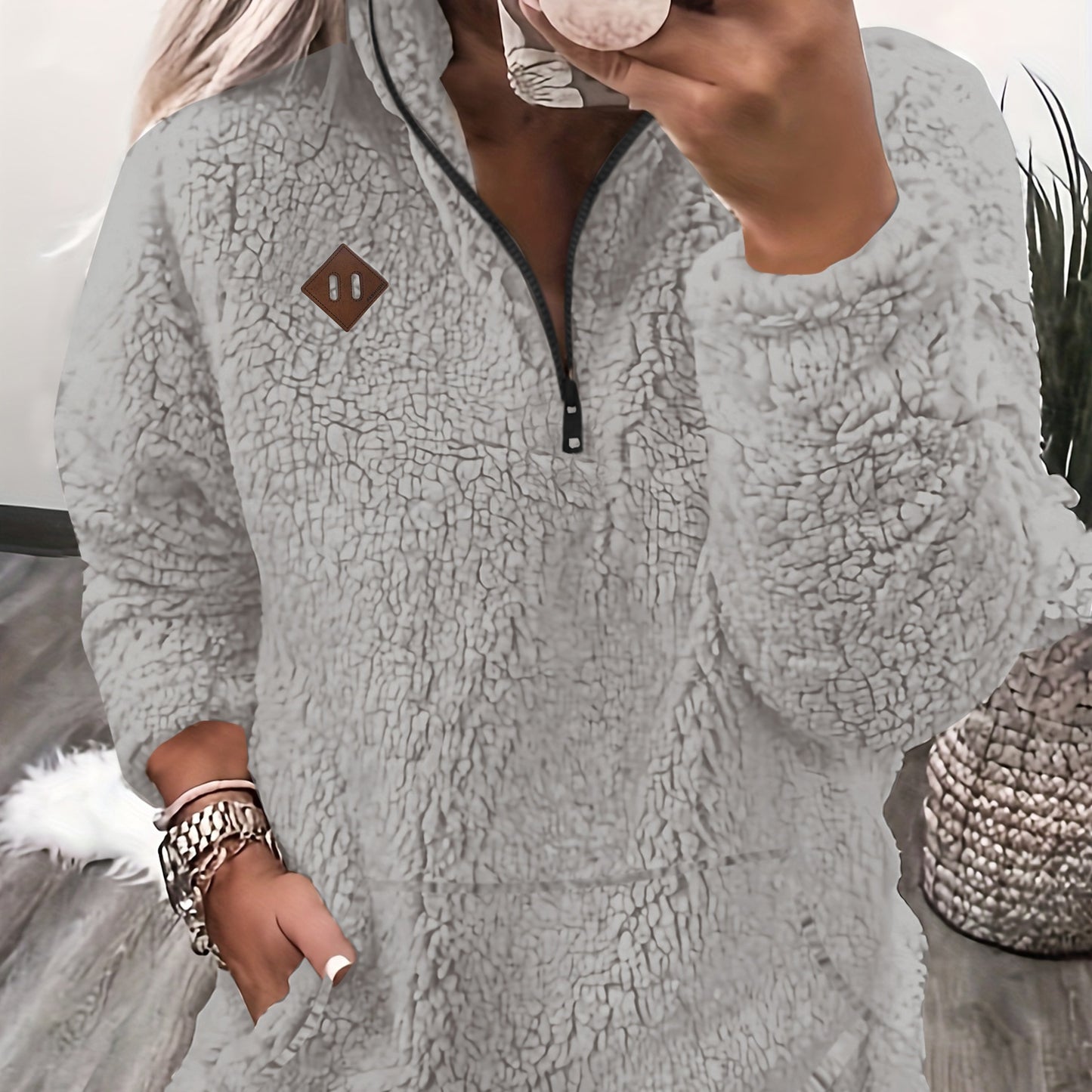 Sudadera con capucha y cremallera forrada de forro polar: sudadera casual suave para mujer