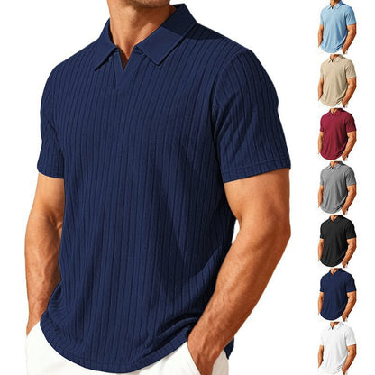 Men’s Jacquard Striped Shirt – Textured Lapel Summer Fit