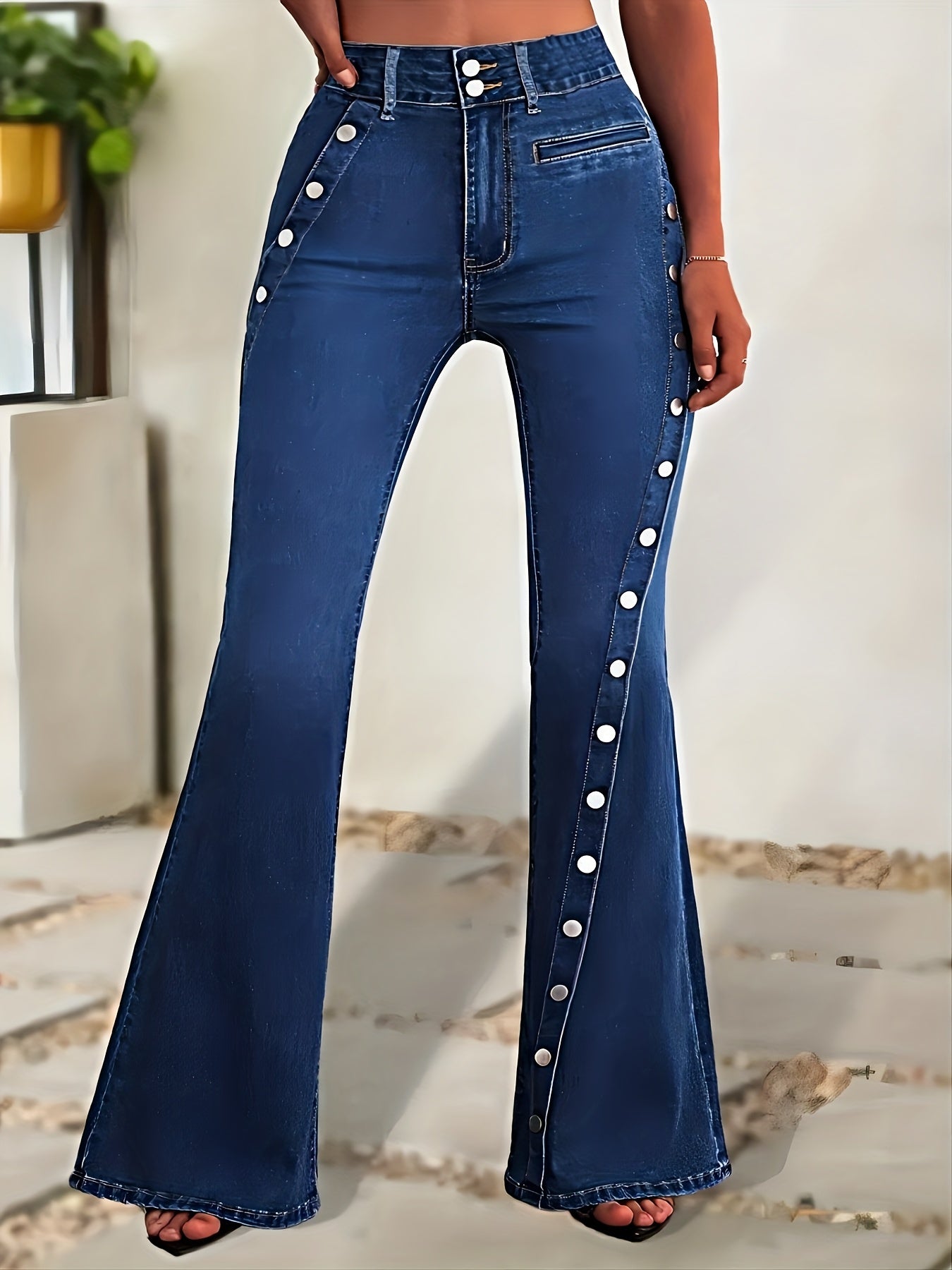 Vaqueros vintage acampanados Sculpt – Vaqueros de talle alto con detalle de botones