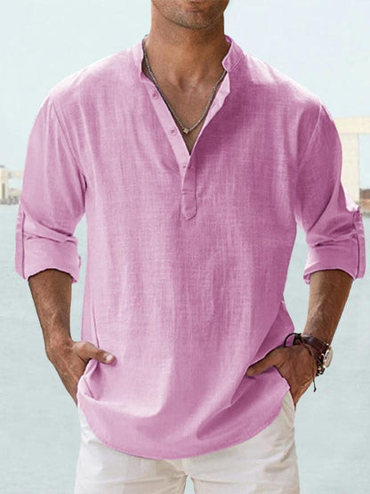 Camiseta deportiva de cuello alto para hombre – Suéter holgado de algodón transpirable