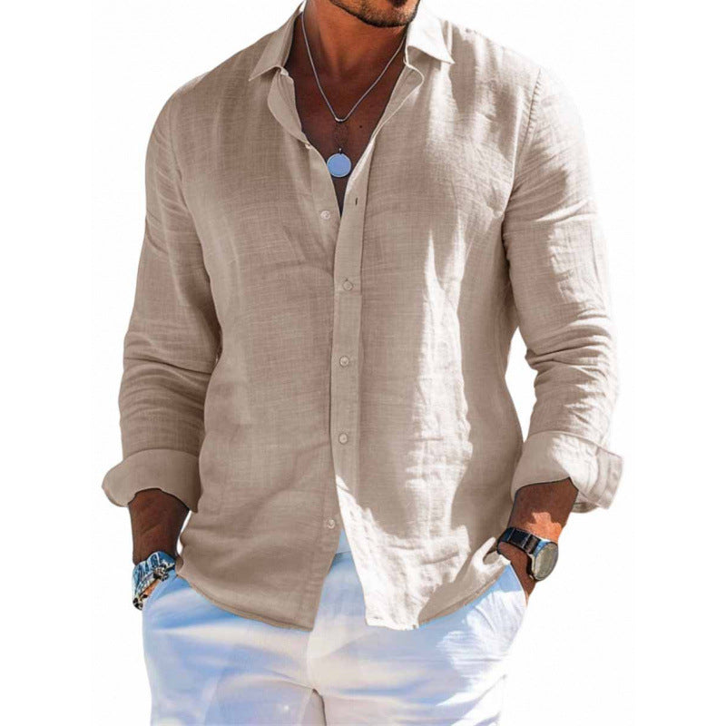 Camisa de manga larga con botones para hombre Loom & Soul™ – Top informal holgado de color liso con solapa
