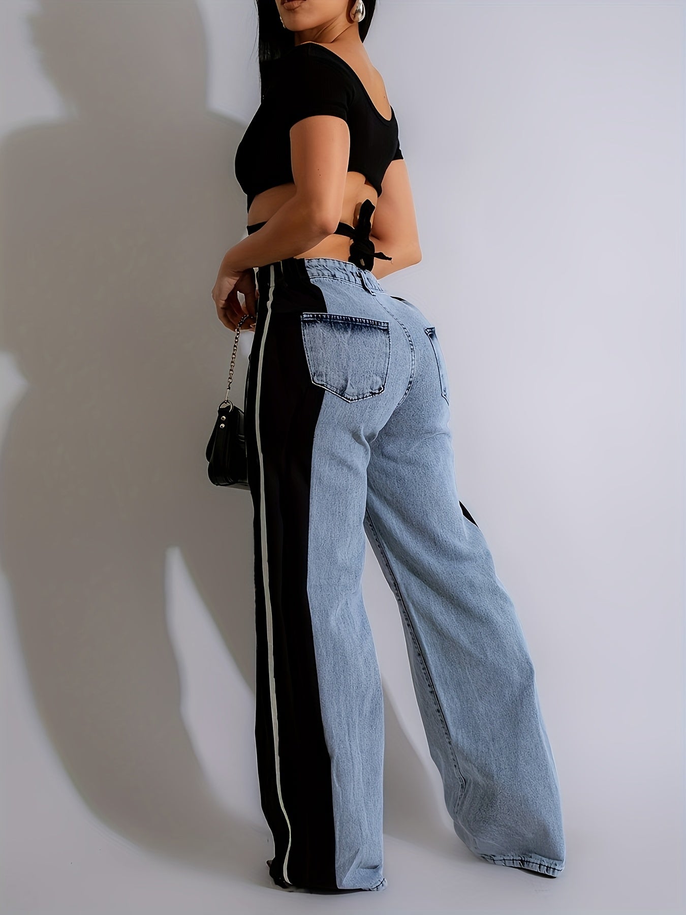 Pantalones de pernera ancha y cintura alta - Ajuste alargador con paneles a rayas