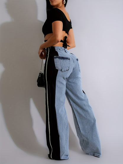Pantalones de pernera ancha y cintura alta - Ajuste alargador con paneles a rayas