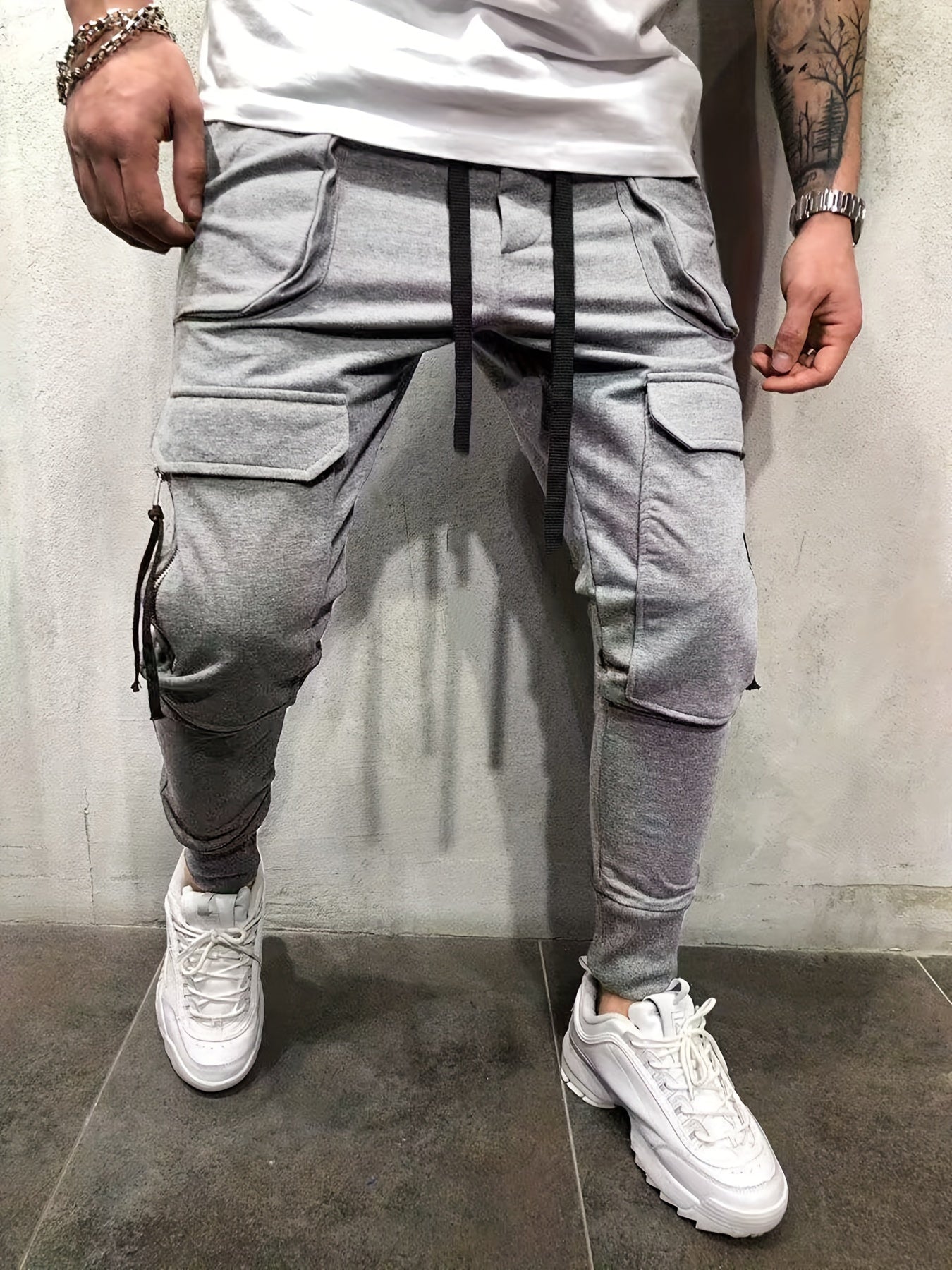 Pantalones Cargo de Hombre Urbanos – Pantalones de Exterior con Cordón y Bolsillos Múltiples