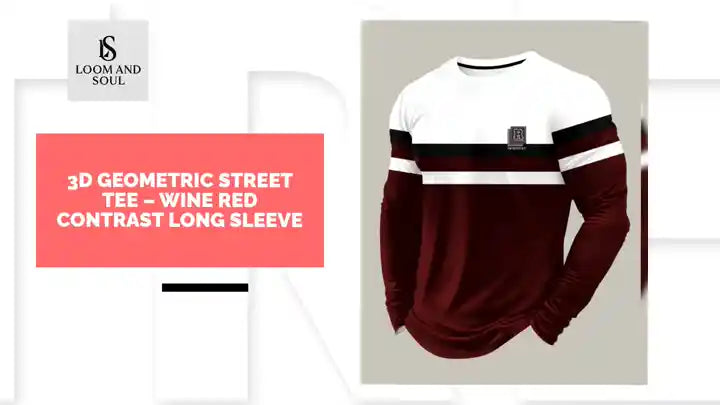 3D Geometric Street Tee &ndash; Wine Red Contrast Long Sleeve by@Outfy